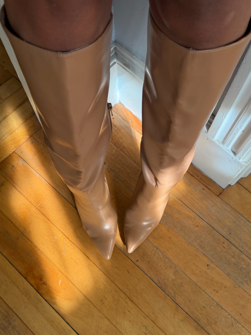 Jeffrey Campbell Nude Knee-High Pointed Toe Stiletto Boots 38.5 - Picture 2 of 4